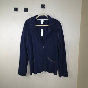 Chico's Full Zip Double Knit Cardigan Jacket with Pockets in Deep Navy Size XL